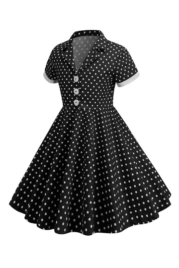 Robe noire à pois vintage pour filles